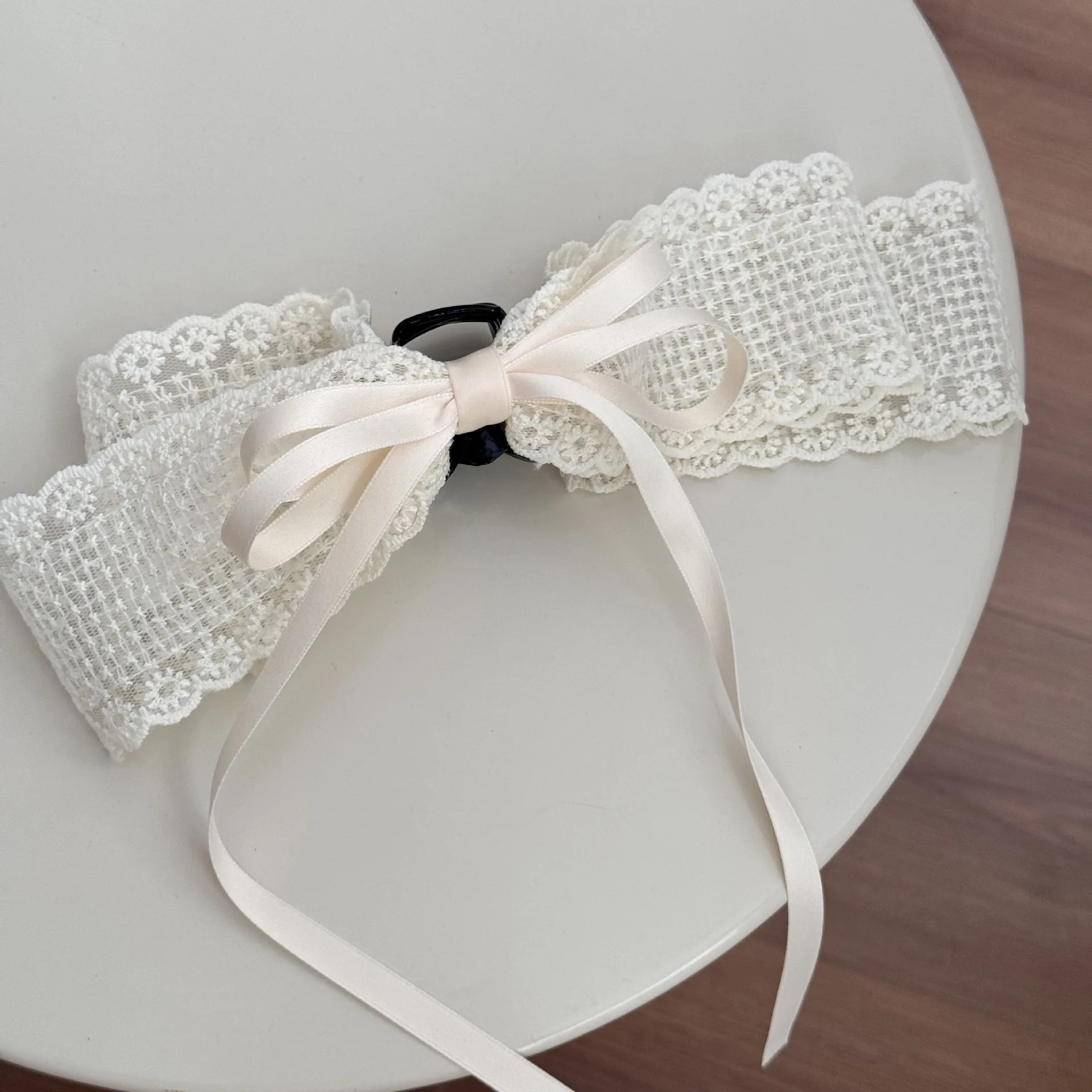 1PC Women's French Lace Bow-Tie Ribbon Hair Clip Summer Half-Updo Back-of-the-Head Pin-Curl Styling Accessory