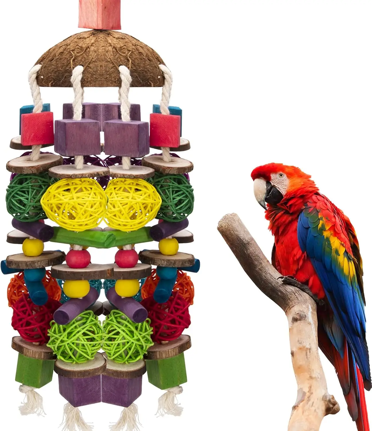

Large Bird Parrot Toys, Multicolored Wooden Blocks Bird Chewing Toy Parrot Cage Bite Toy for Macaws Cokatoos African Grey and La