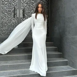 Elegant Women's Evening Dress Long Sleeves White Trumpet/Mermaid Evening Gowns 2024 O Neck Draped Simple Formal Party Dresses