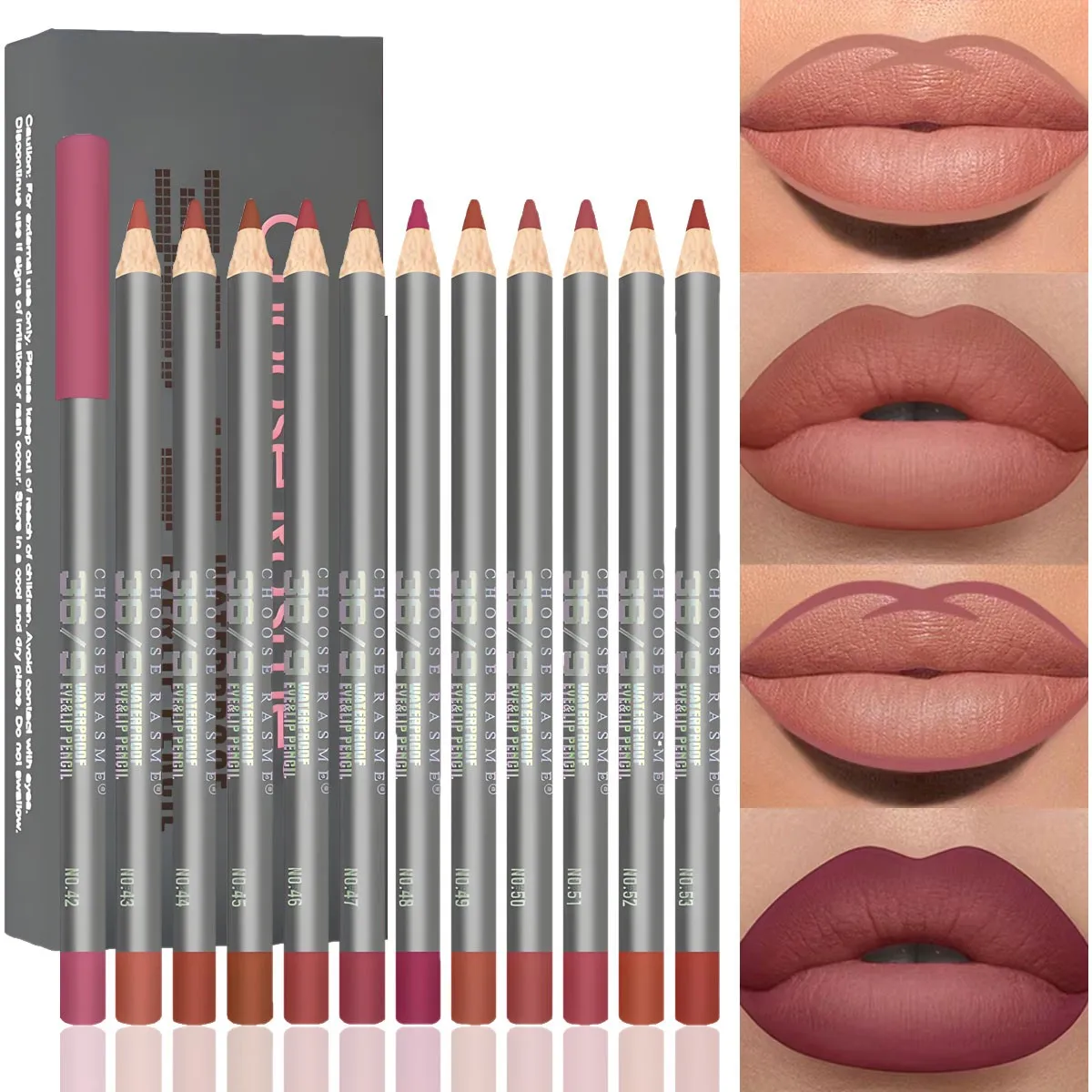 12本入り ベルベットマットリップライナーセット - 長持ちする多用途な色合い 長持ちするリップメイク ベリー、ブラウン、ピンク リップペンシル