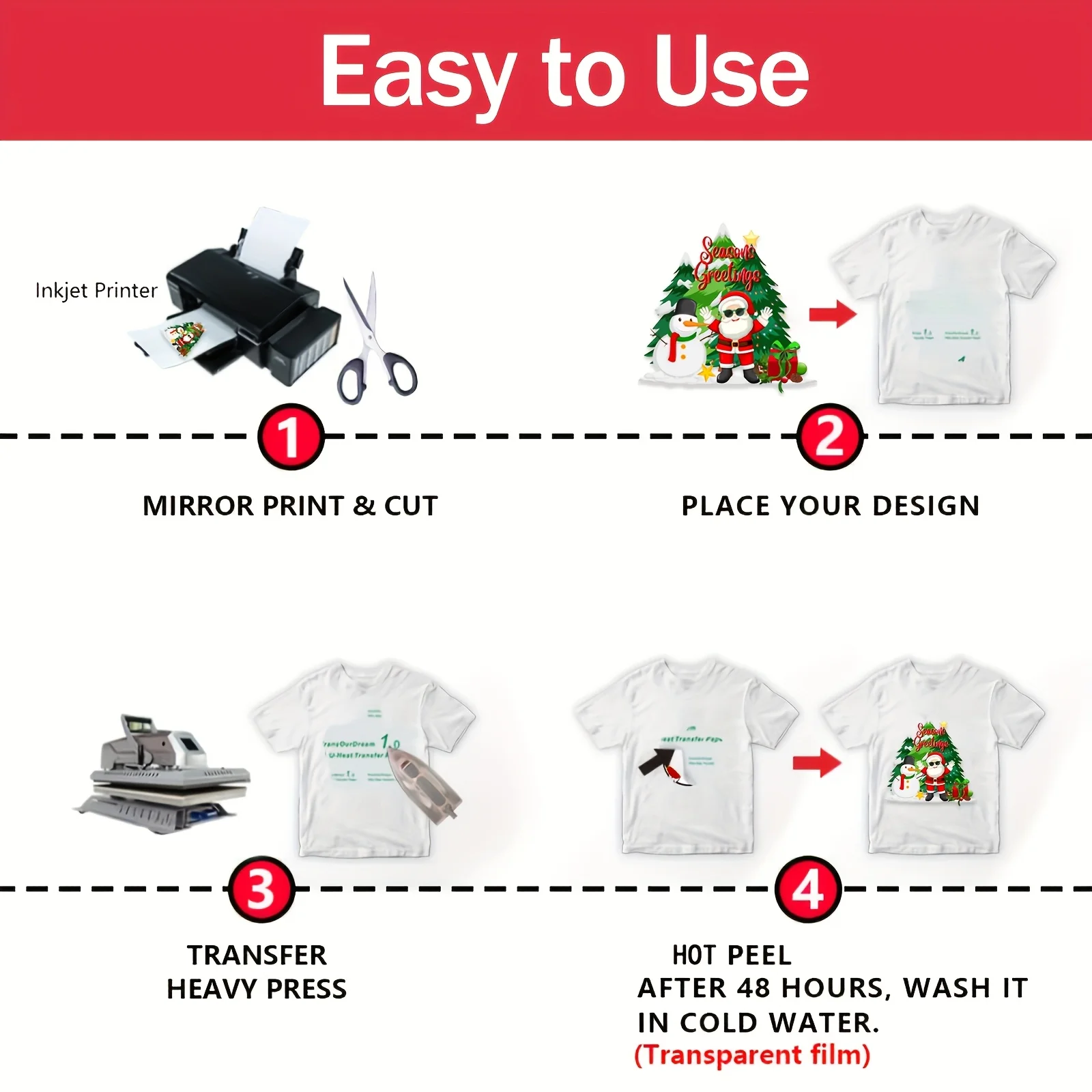 ورق نقل حراري مقاس A4 مكون من 5 أوراق للتي شيرت فينيل نقل حراري قابل للطباعة للحديد على نقل النافثة للحبر