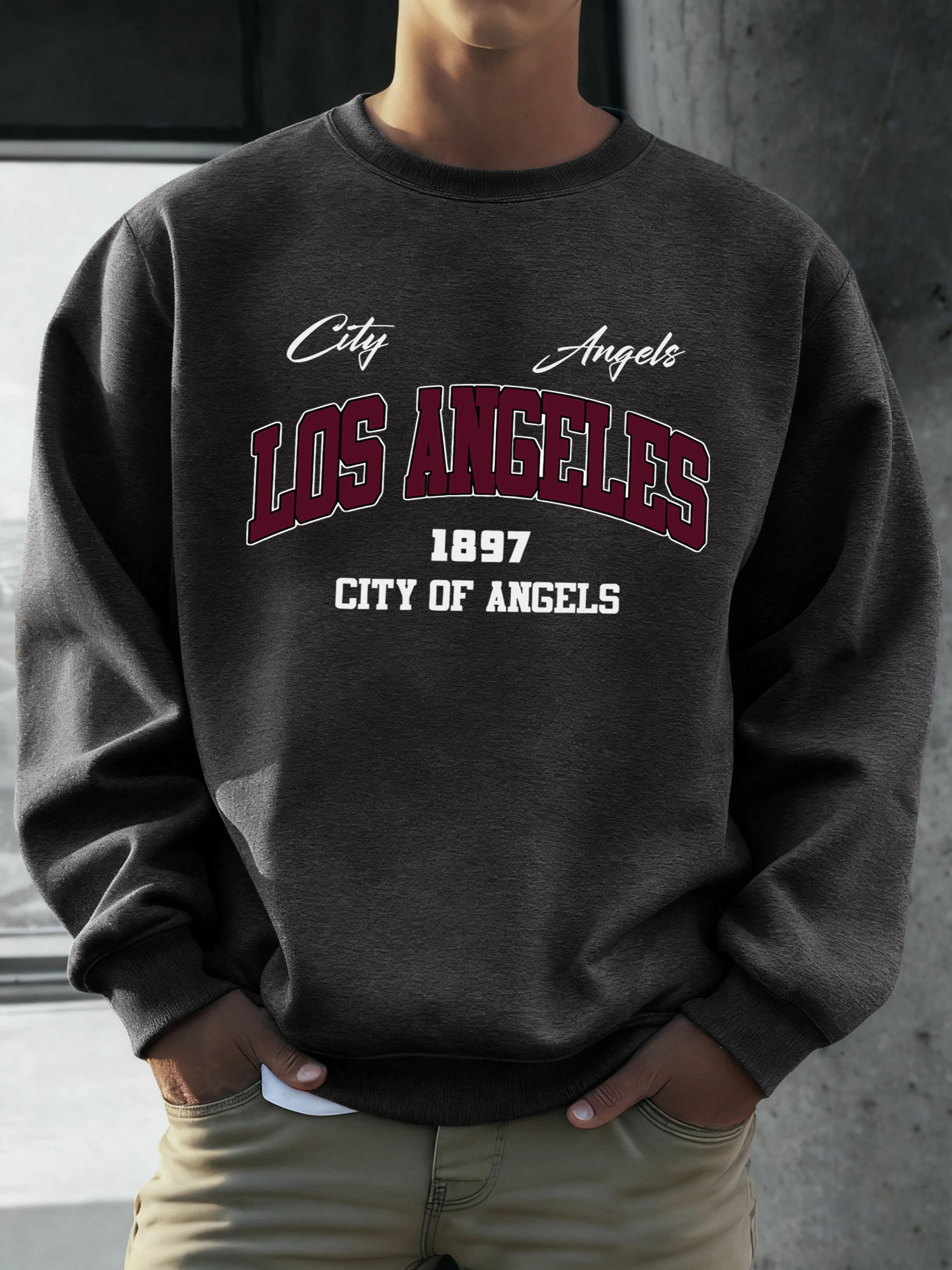 

Свитшот City Of Angeles Los Angeles 1897 с принтом, мужская флисовая свободная одежда, осенний пуловер с круглым вырезом, универсальный повседневный пуловер с длинными рукавами