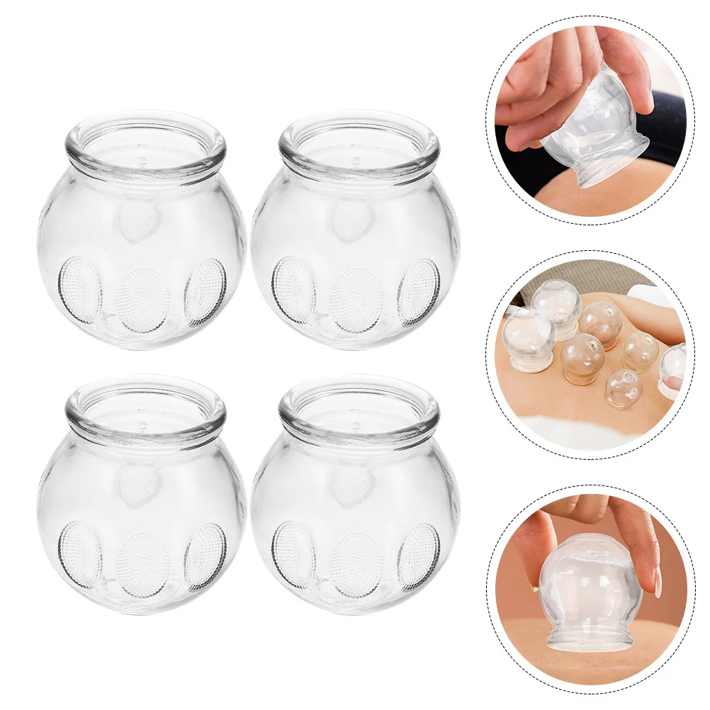 Pot de ventouses sous vide en verre épais, antidéflagrant, fournitures de thérapie au feu pour Salon, dispositif de soins du corps, tasses de Massage chinois, 4 pièces