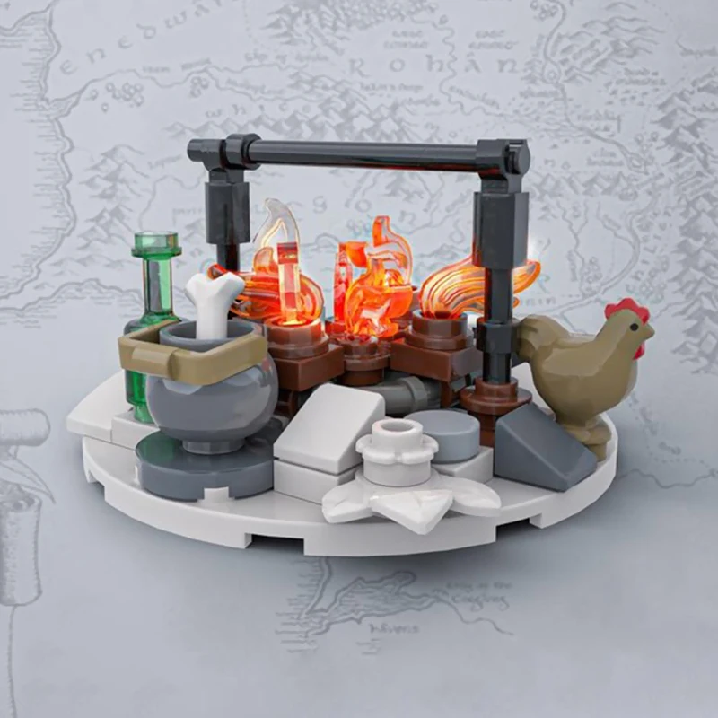 Medieval Castle Model MOC Building Bricks Snowy Forest Campfire Modular Technology Gifts Holiday Assemble Children Toys Suit