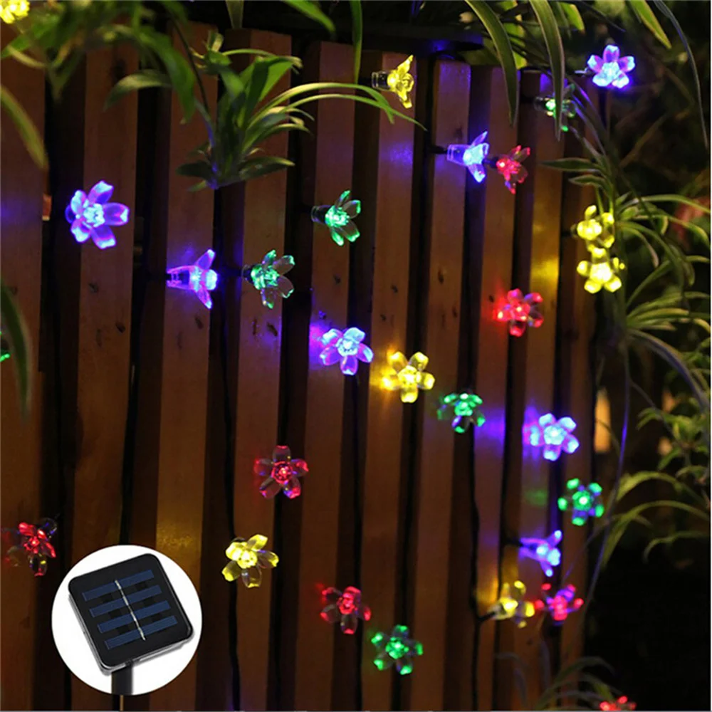 ECLH 5m 7m 12m 22m Solar Lights Outdoor Peach Flower Lamp LED String Fairy Lighs Garlands Garden Christmas Room Decor Luces LED