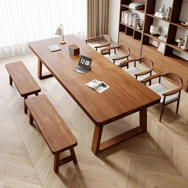For Large Solid Wood Desk, Minimalist Double Workstation for Home Office & Study