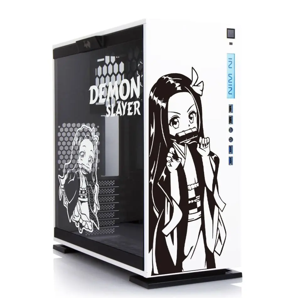 Anime Demon Slayer PC Case Stickers Anime Decal for ATX Computer Host Decorative Waterproof Removable Hollow Out Sticker