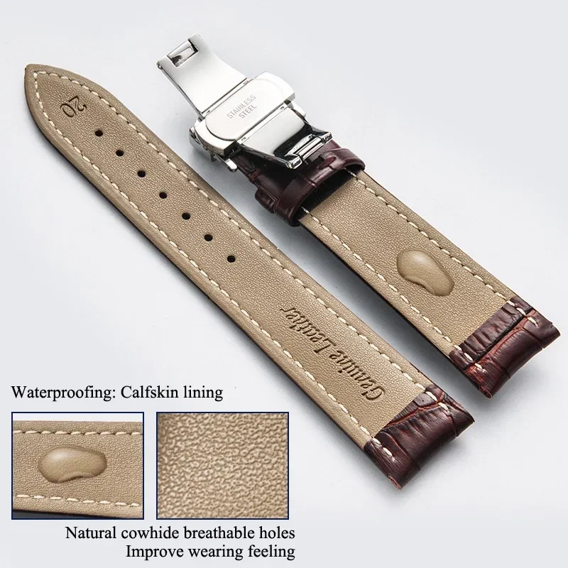 Butterfly Buckle Leather Strap for Apple Watch 49mm 45mm 44mm 41 Ultra 2 Strap Men Women Business Strap for IWatch Series 9 8 7