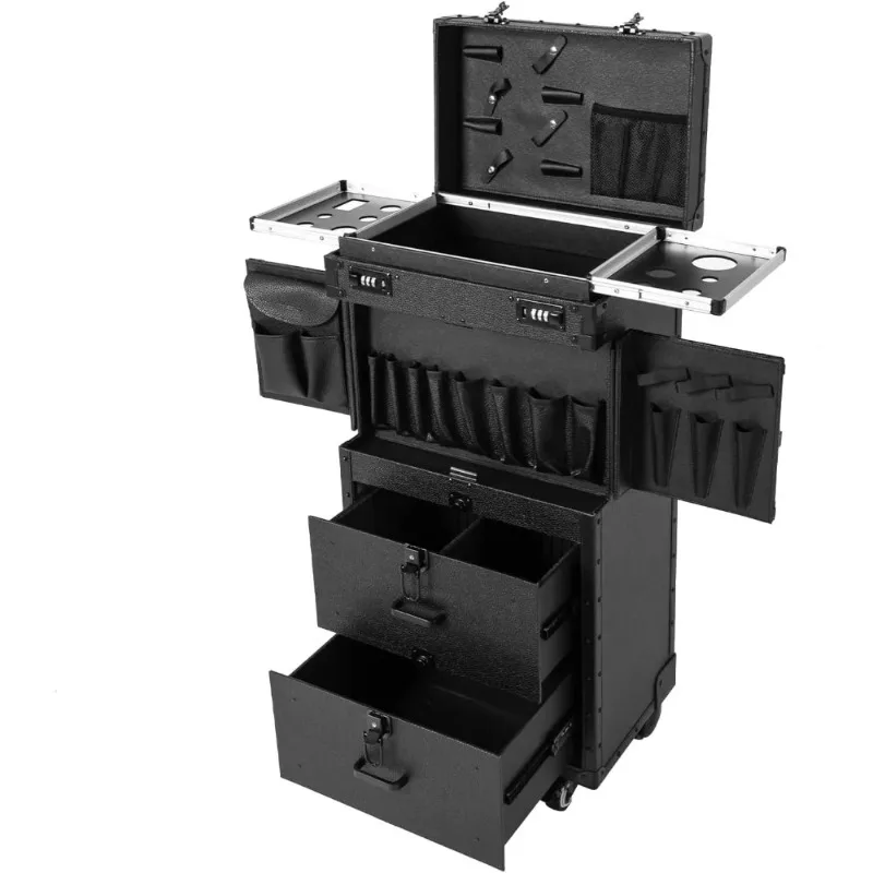 Estuche de tren de maquillaje con ruedas, maletín de tren, equipaje de salón, maleta con ruedas para peluquería, estilista