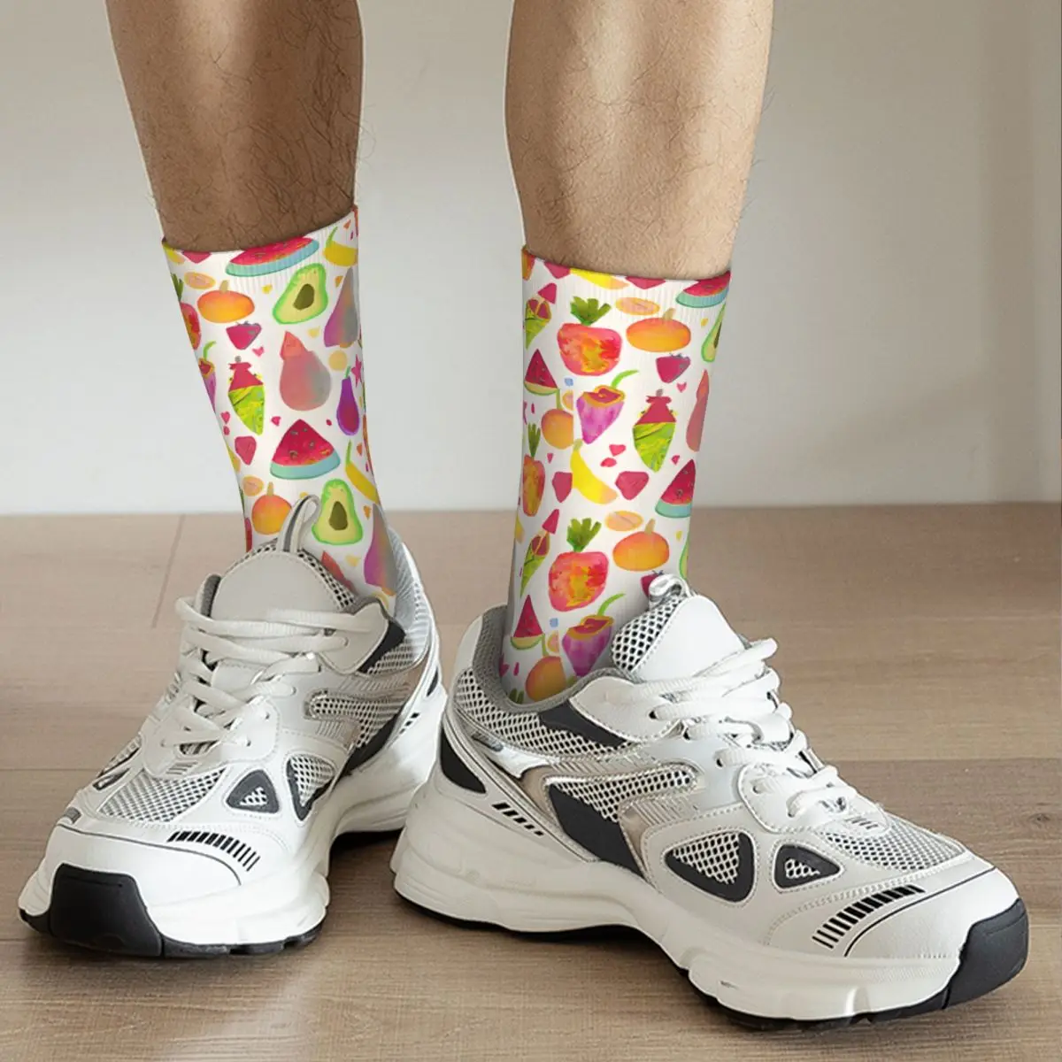 Skarpety męskie z akwarelowym wzorem owocowym Vintage Harajuku Street Style Novelty Pattern Crew Sock