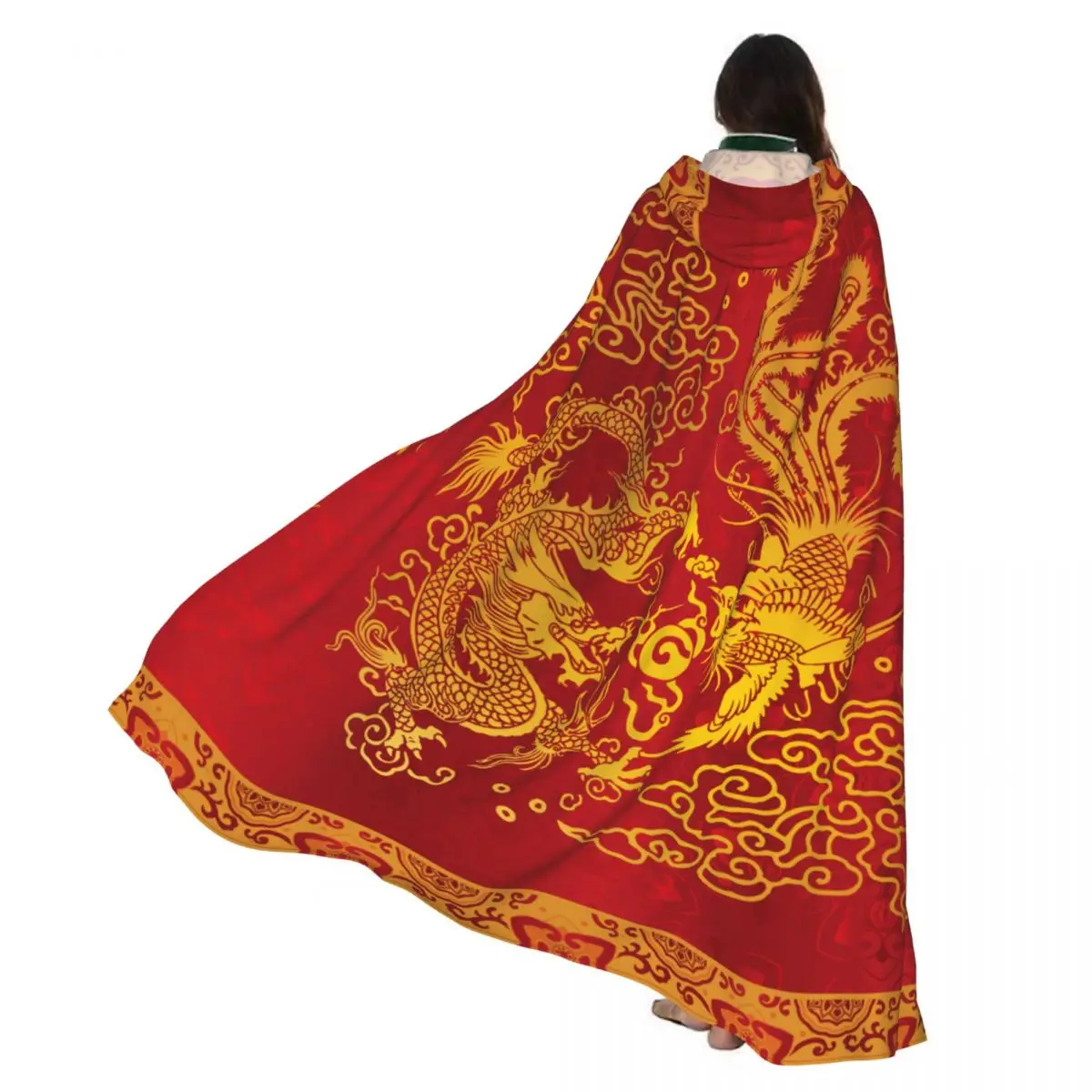 

Длинная накидка-плащ Дракон и Феникс в классическом китайском стиле, плащ с капюшоном, пальто, осенние толстовки