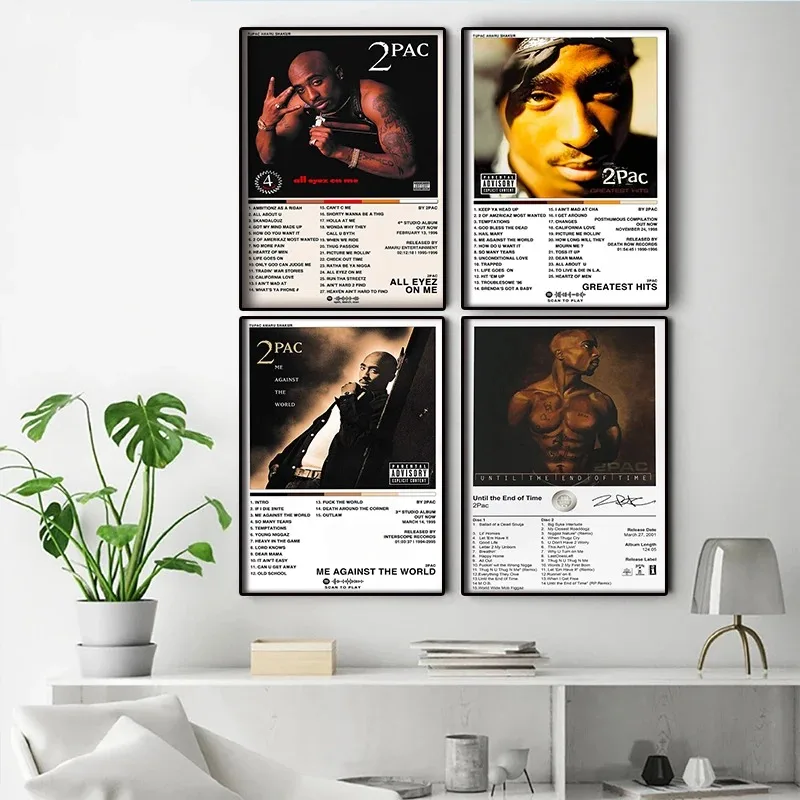 أبيض وأسود البوب الهيب هوب مغني الراب 2PAC الملصقات توباك ألبوم الموسيقى غطاء الجمالية لغرفة قماش اللوحة الفن جدار ديكور المنزل #2