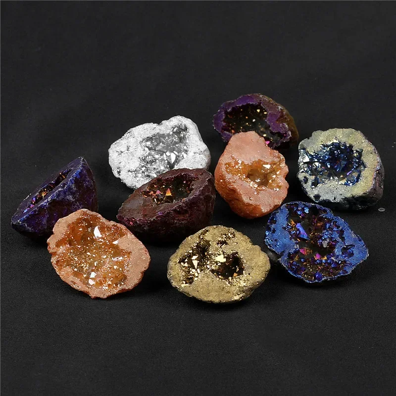 1box Angel Aura Quartz Agate Geode Titanium Coated Natural Rock Crystals Mineral Specimen Home Decor Gifts