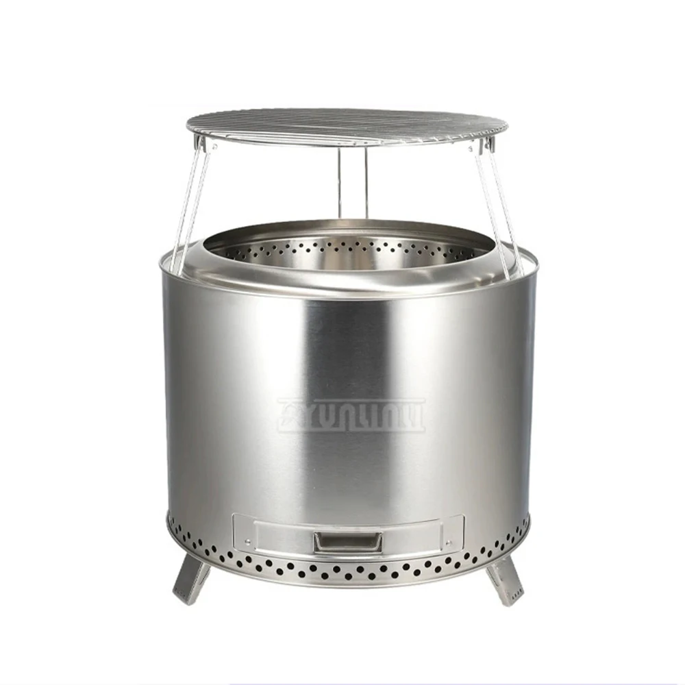 Patio BBQ Grill,Outdoor Camping Fire Pit,Smokeless Wood-Burning Stove, Stainless Steel All-in-One Stove