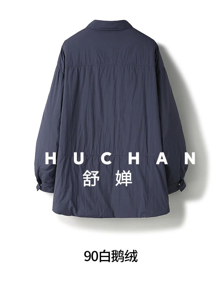 90 White Goose Down Loose Short Commuter Simple Shirt Down Jacket Women's Light and Warm Jacket Women