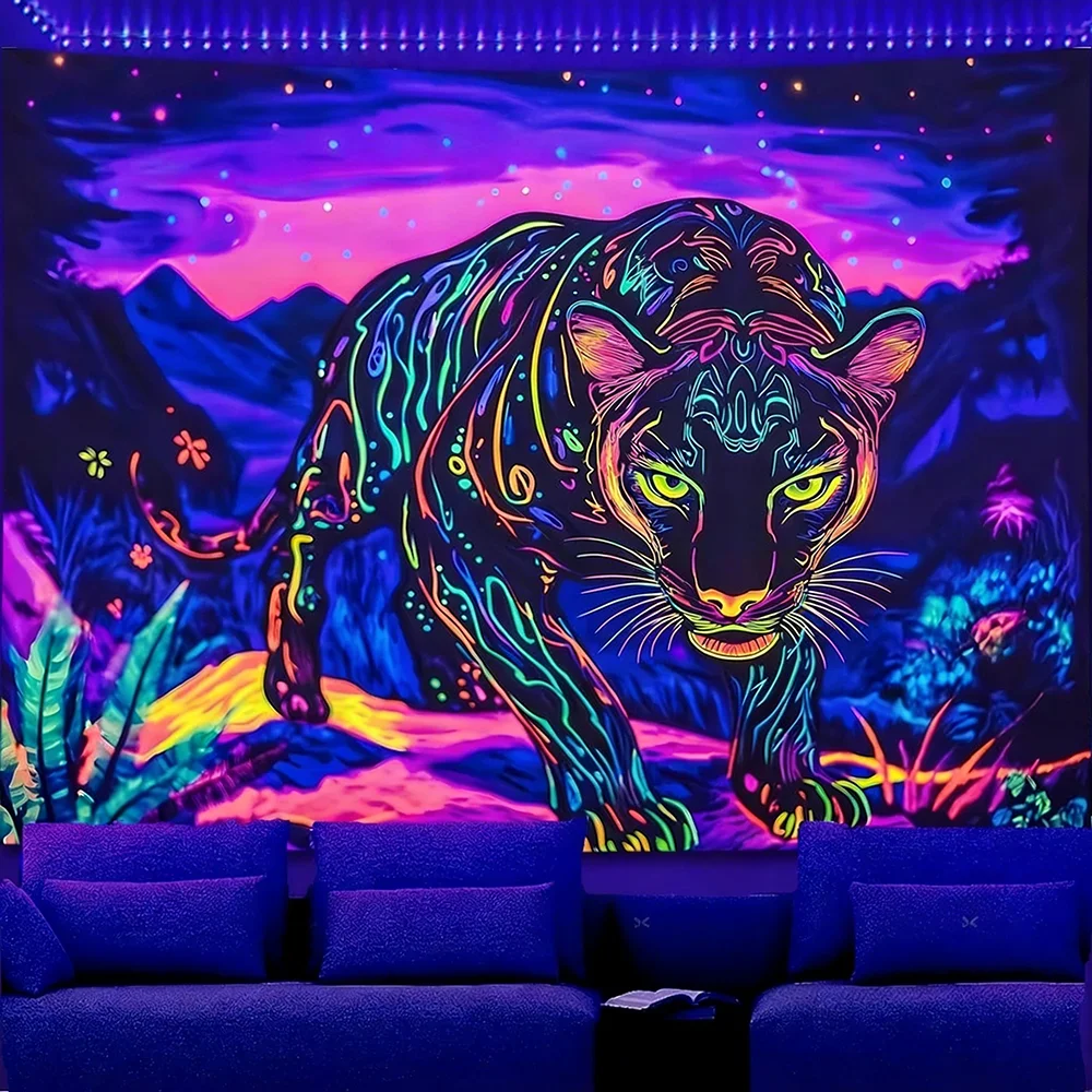 Glow-in-the-Dark Tiger Themed Wall Tapestry UV reaction tapestry background decoration wall hanging bedroom party decoration