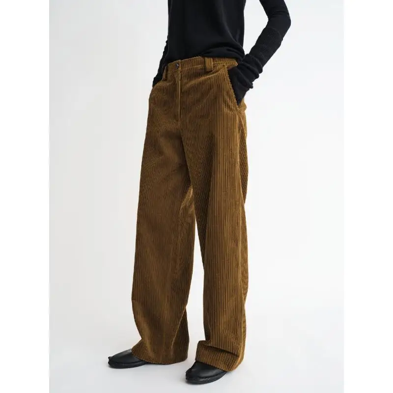 

Maxdutti Nordic Retro Wide Leg Women's Cotton Corduroy Washed Mid Low Waist Casual Pants Woman Clothes Women's Pants And Trouser