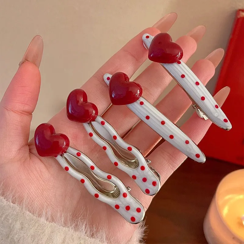 

New Korean Ankra Red Hearted Cherry Polka Hair Clip with Sweet and Cute Side Hairbands and Hair Accessories for Women Girls