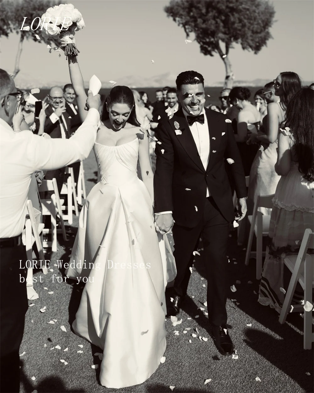 LORIE فستان زفاف فاخر مطوي على شكل حرف A فساتين زفاف برقبة قارب أنيقة بدون أكمام ثوب زفاف مخصص 2026 #3