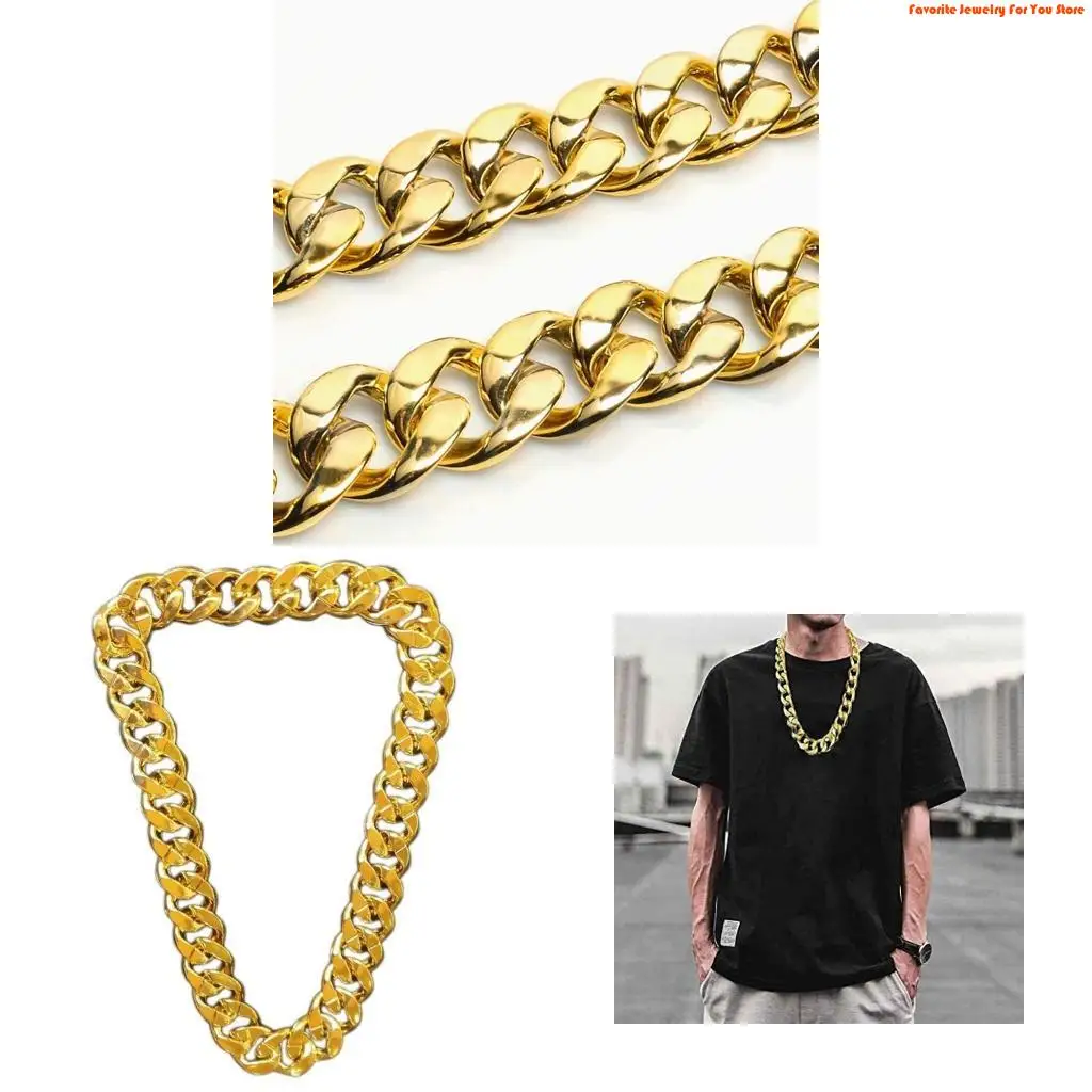 91AF for Giant Gold Neck Chain Imitation Gold Hip Hop Chain Necklace Exaggerated Dres