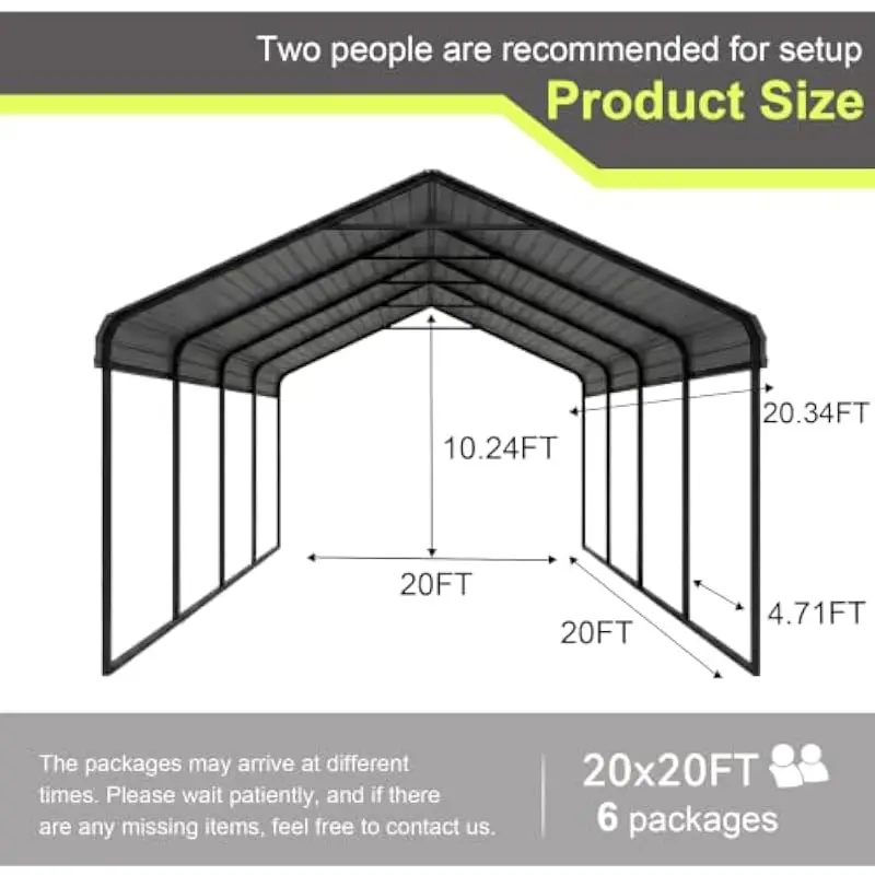 20x20 FT Freestanding Steel Canopy with Sloped Vertical Roof – Rust-Resistant Galvanized Frame – UV-Blocking Water-Repellent Cov