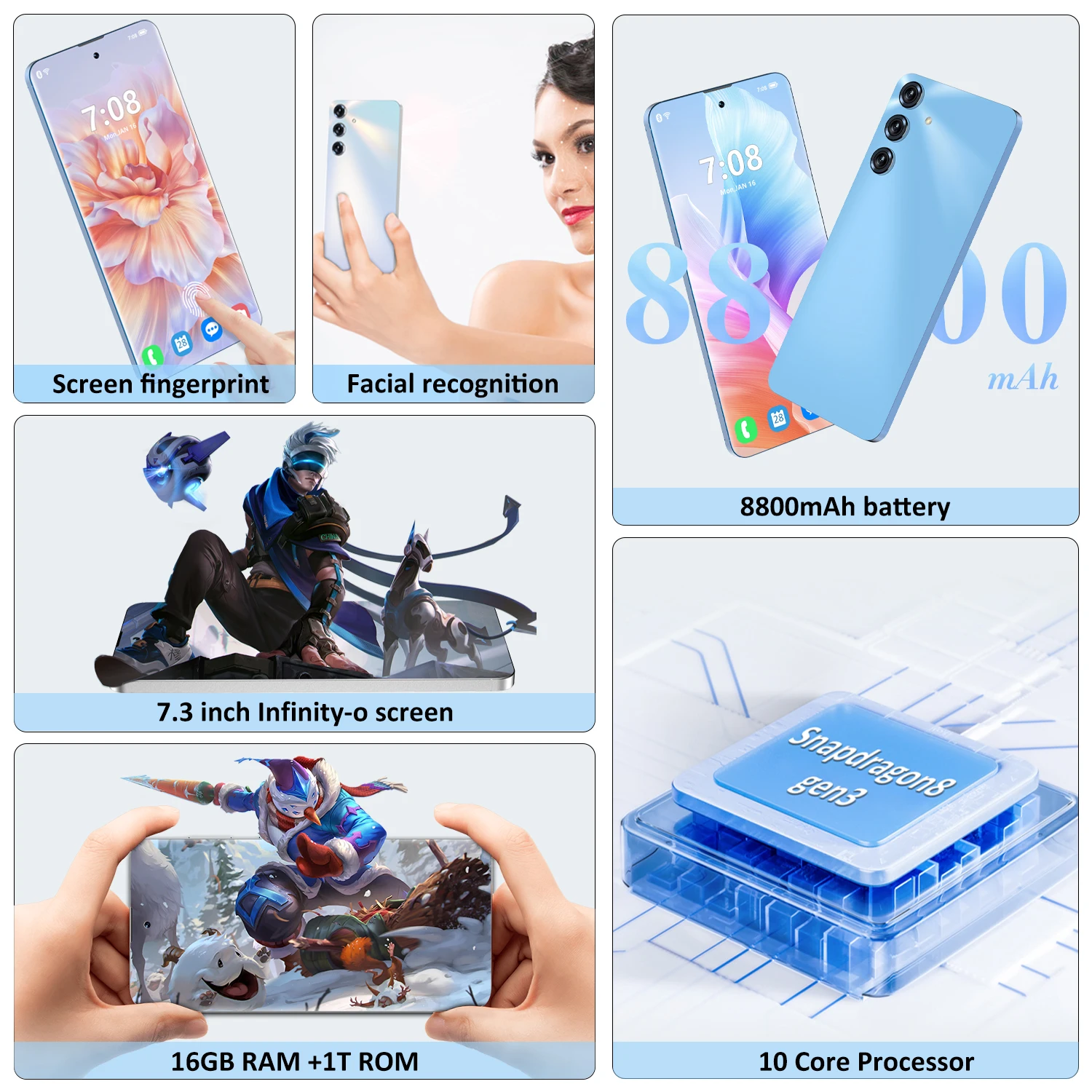 Global Version S25+ Smartphone 5G 7.3 inch HD Screen 8800mAh Qualcomm8 Gen 2 Android 14 Mobile Cell Phone Unlocked Celulares