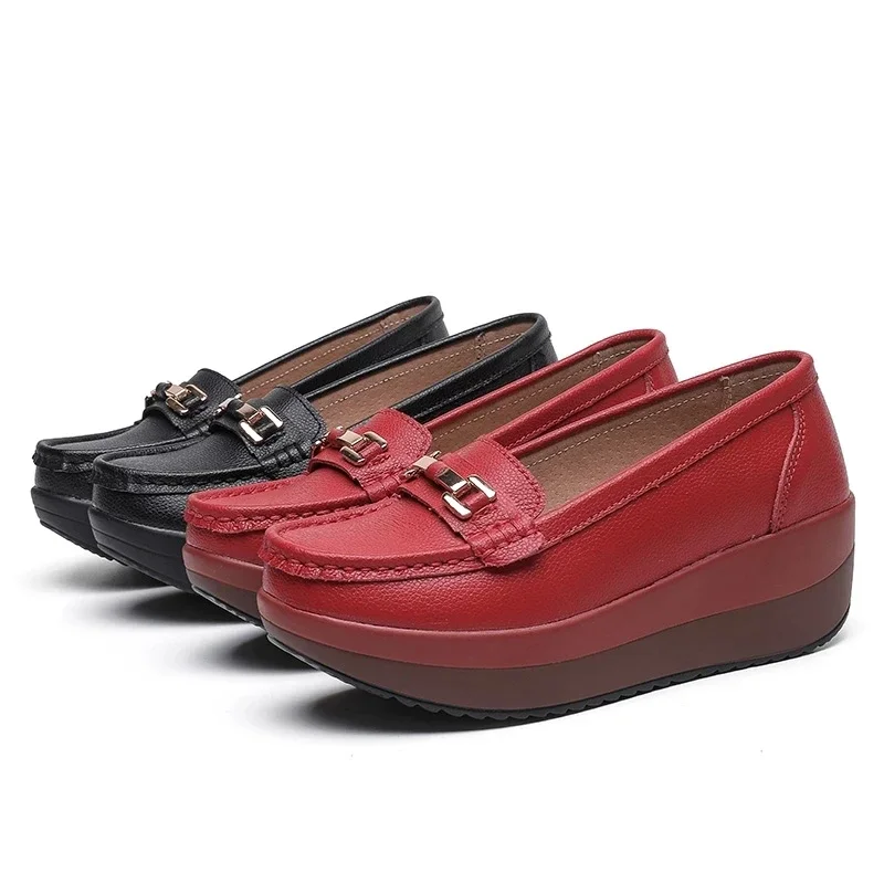 TIMETANG Women\'s Pumps Platform Loafers Genuine Leather Moccasins Shoes Woman Spring/Summer Female Slip On Casual Wedges Shoes