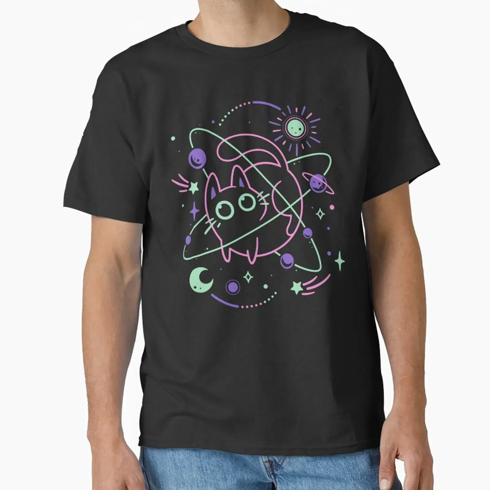 Orbiting Fat Cat designed and sold by Snouleaf vintage Washed Top For Everyday Wear streetwear Comfortable Stretched Soft