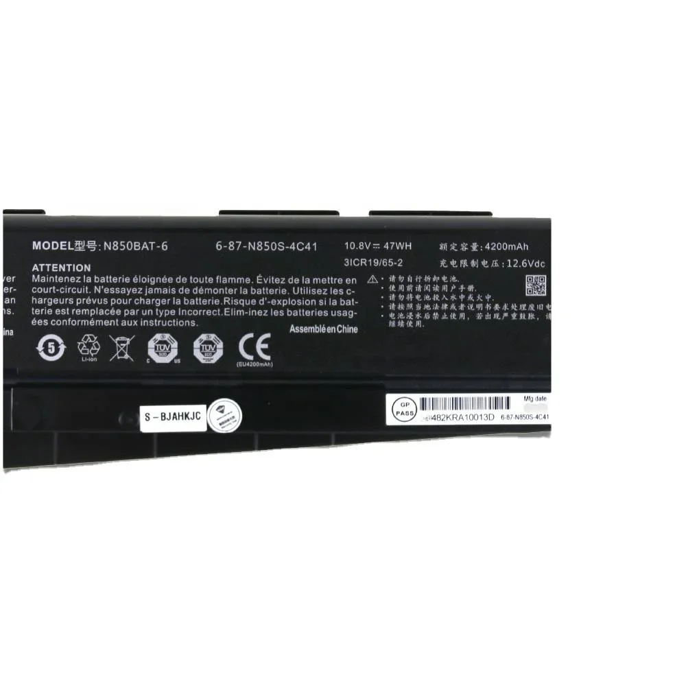 New Genuine Original N850BAT-6 10.8V 47/62Wh Laptop Battery for Clevo Sabre N850HJ N870HK N850EJ N850HK 6-87-N850S-6U71