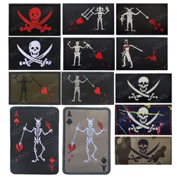 Infrared IR Reflective Pirate Skull Embroidery Patches Glow In Dark PVC Patch Appliqued For Clothing Backpack