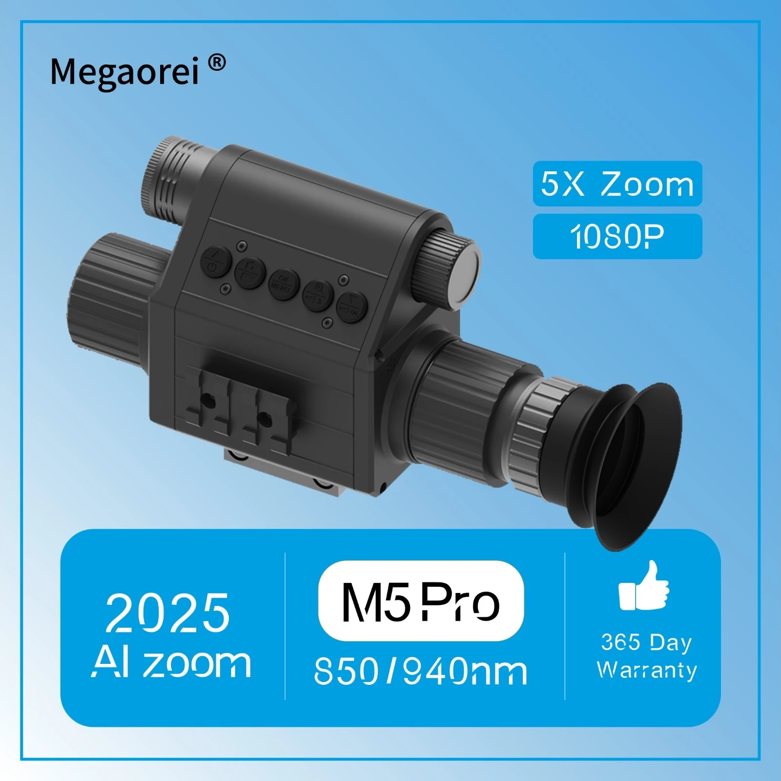 Megaorei M5 Pro Monocular Infrared Magnifier Digital 5x Zoom Night Vision Riflescope 1080P Hunting Camera 200-400M with Laser IR