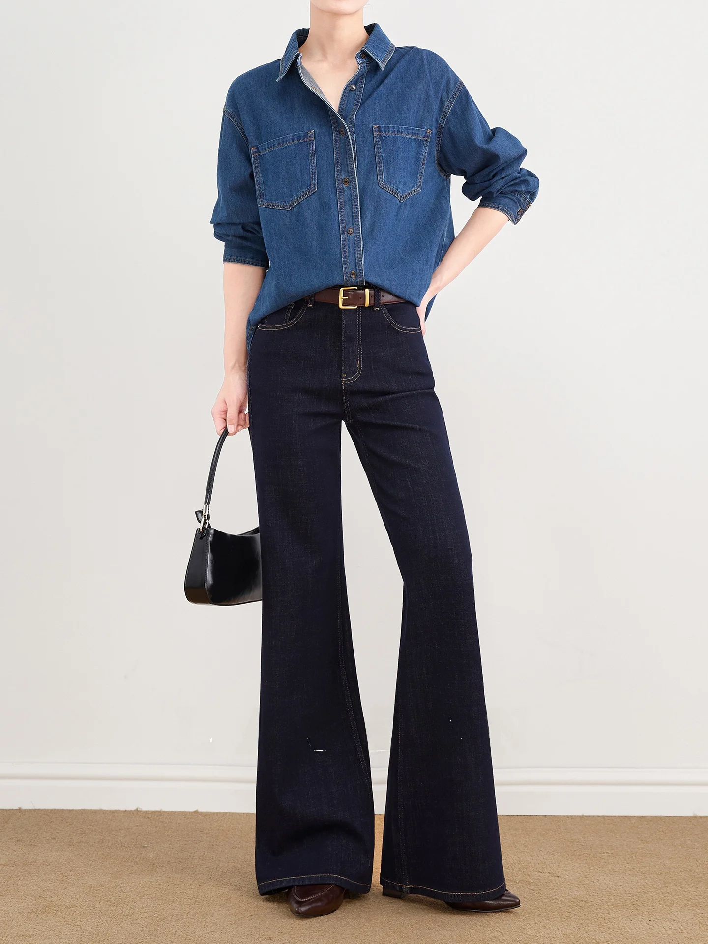 

High Waist Flared Jeans Women's Original Denim Supermodel Cotton Stretchy Slimming Pants Commute Style Washed Outfit