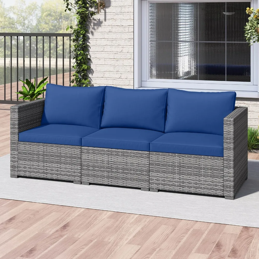3PCS Patio Sectional Sofa Set, PE Rattan Modular Couch Furniture Set w/Cushions