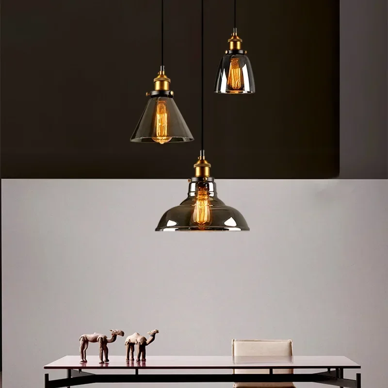 Lampe Suspendue Vintage en Verre Ambré, Lustre de Luxe en Clip Clair Gris, Luminaire Décoratif d'Nik, Idéal pour un Loft ou une Salle à Manger