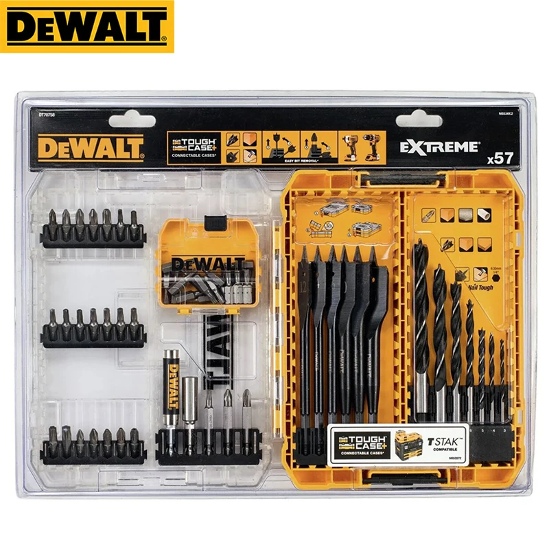 DEWALT DT70758 57Pcs Mixed Drill Drive Bit Set with Brad Point and Extreme Flatwood Bits for Electric Screwdriver Drill