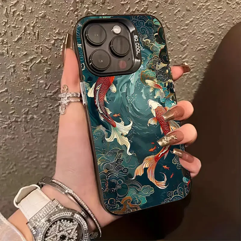 

Koi fish pattern design phone case for iPhone 16 15 14 13 12 11 Pro/ Max/Plus shock-proof rear cover anti-fingerprint
