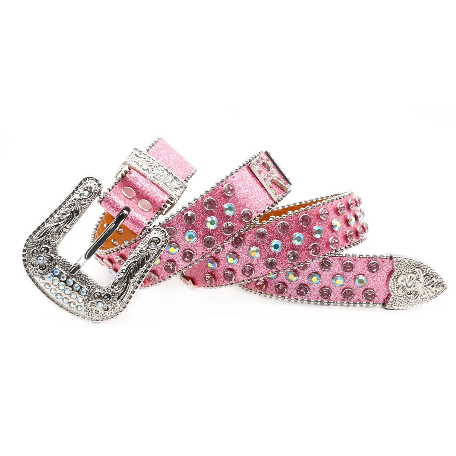 Women Bling Rhinestone Western Belt Cowgirl Y2K Crystal Rivets Leather Belts