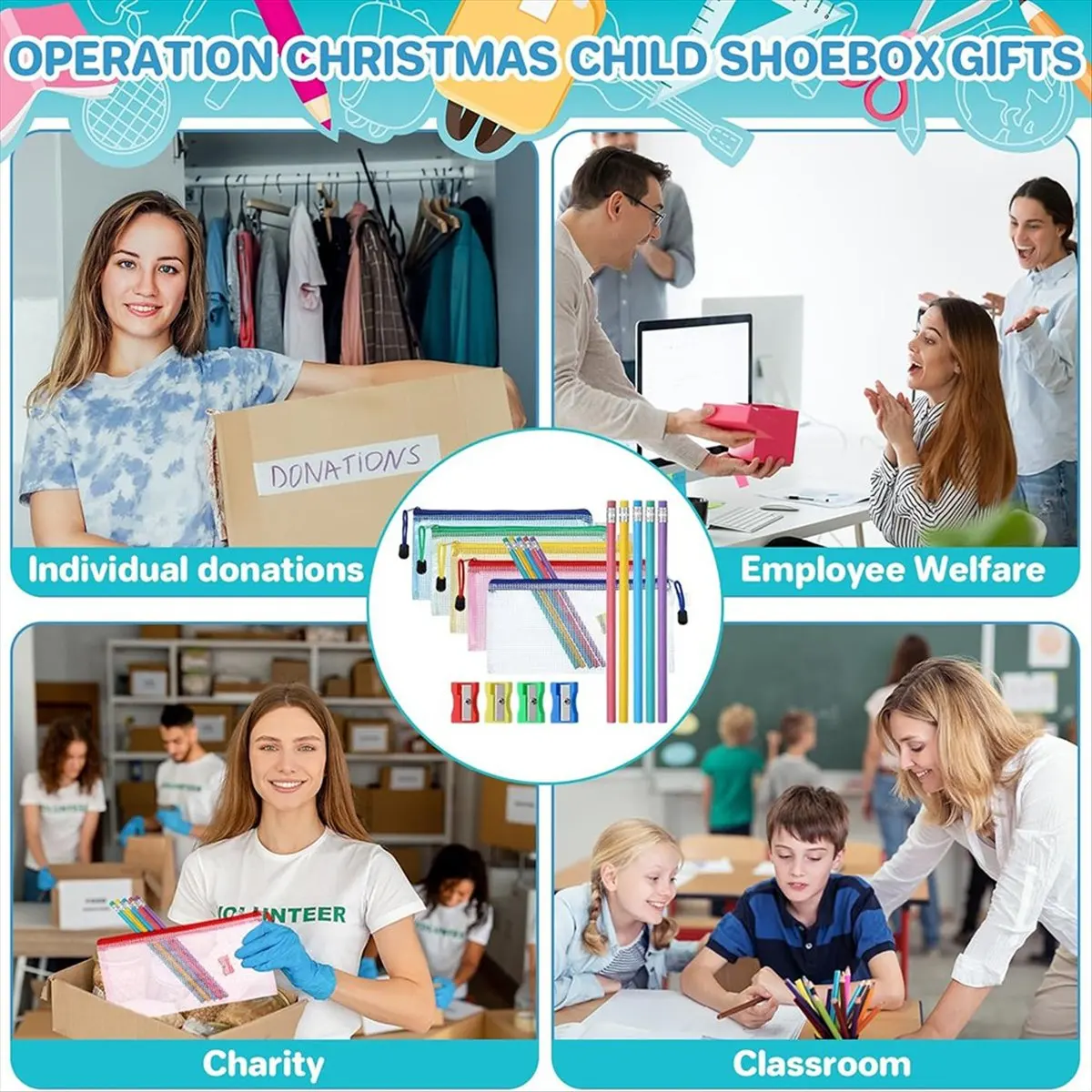 

AT33 240 Pcs Operation Christmas Shoebox Gifts for Kids School Child Supplies for Christmas Charity