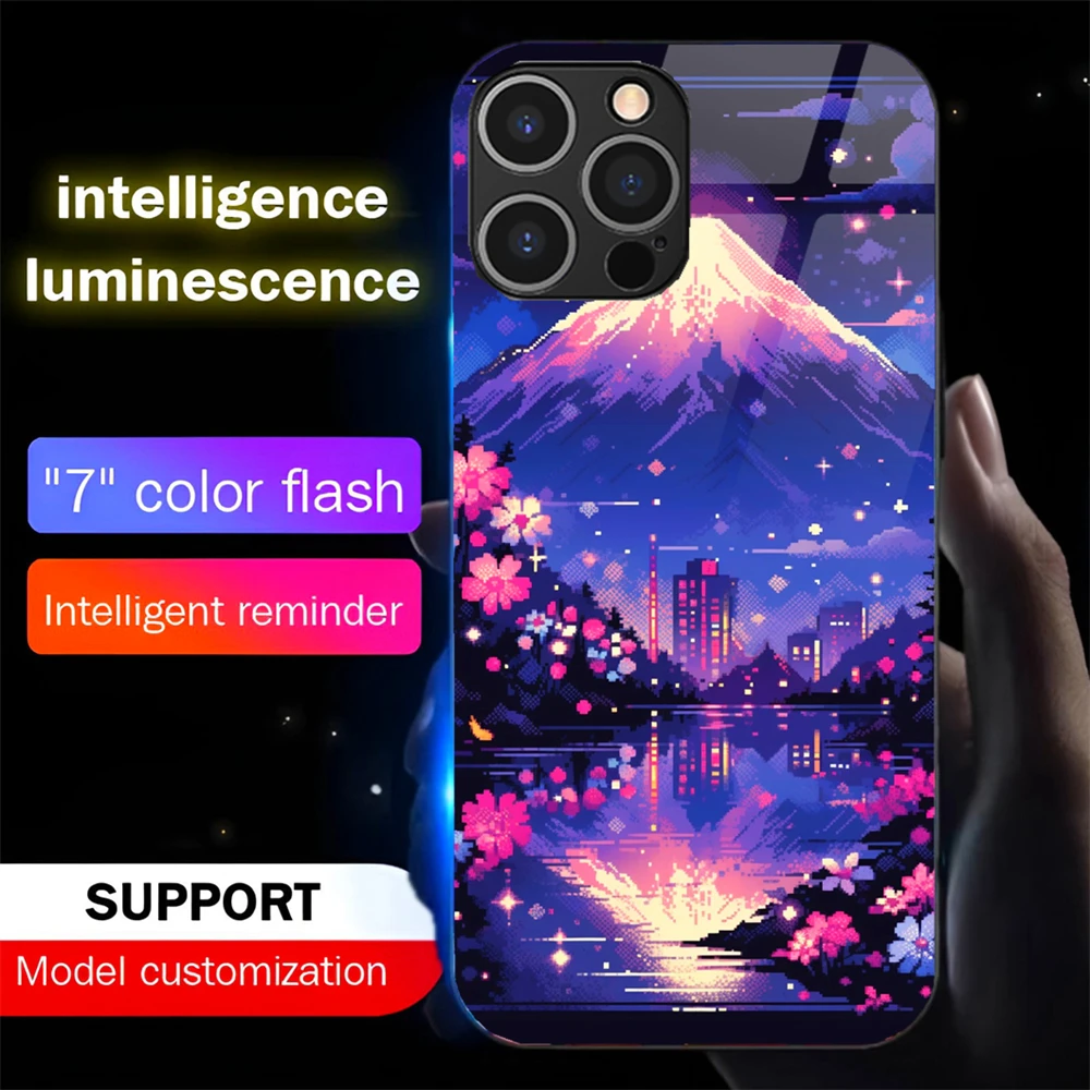 Gotische Dunkle Mount Fuji Schallgesteuerte LED-Blitzhülle Leuchtende Glasabdeckung für iPhone Air 17 16 E 15 14 13 12 11 Pro Max Plus – Detail 13
