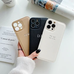 Personalized Luxury Leather DIY Case For iPhone 16 15 14 13 12 11 Pro Max Customized Name Initials Engraved Cover 15 Pro Max