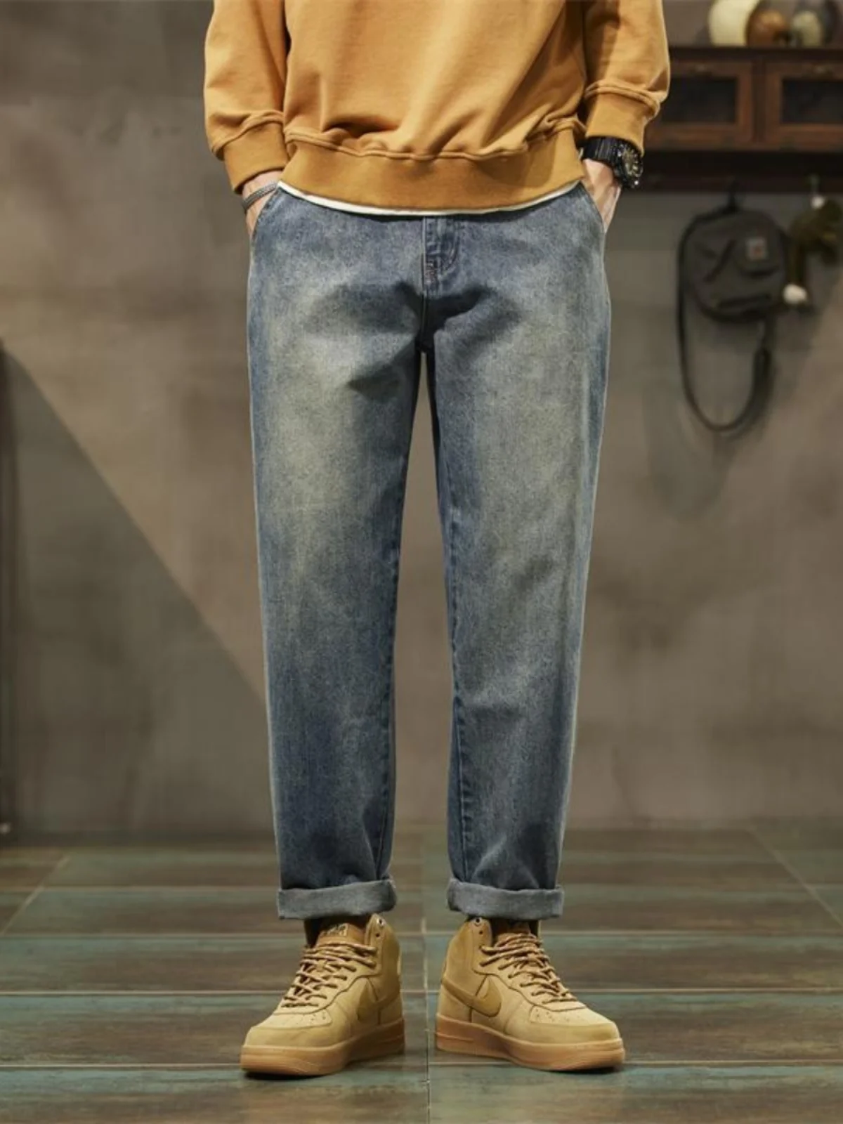 الرجعية الأمريكية Sle الرجال الجينز فضفاض مستقيم عارضة السراويل تنوعا سليم صالح هارلان السراويل الطويلة لربيع الخريف #1