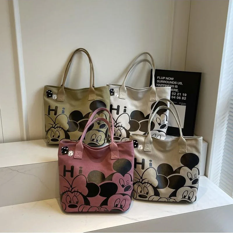 

Cartoon Canvas Bag Cute Mickey Commuting 2024 Large Capacity Tote Bag New Fashionable Versatile Casual Shoulder Bag Holiday Gift