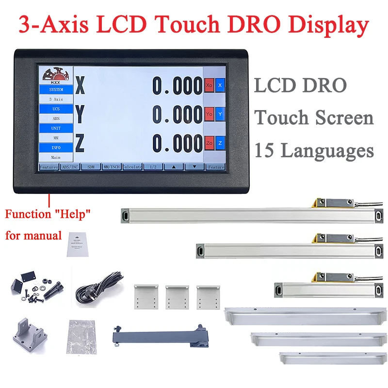 

HXX GCS910 3 Axis LCD DRO Touch Screen Digital Readout DRO Kit and Glass Ruler Linear Scale Encoder For Lathe Grinder Millilling