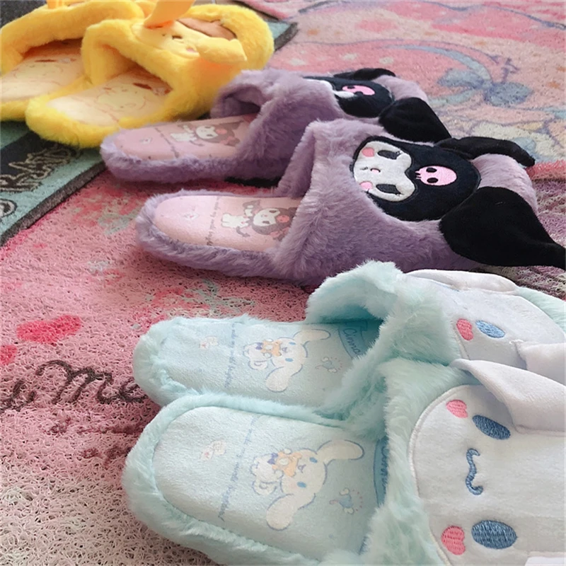 Anime Slippers Japanese Style Indoor Slippers Home Shoes Floor Slippers Flat Non-slip Girl Kuromier Printing Pink Purple Gifts