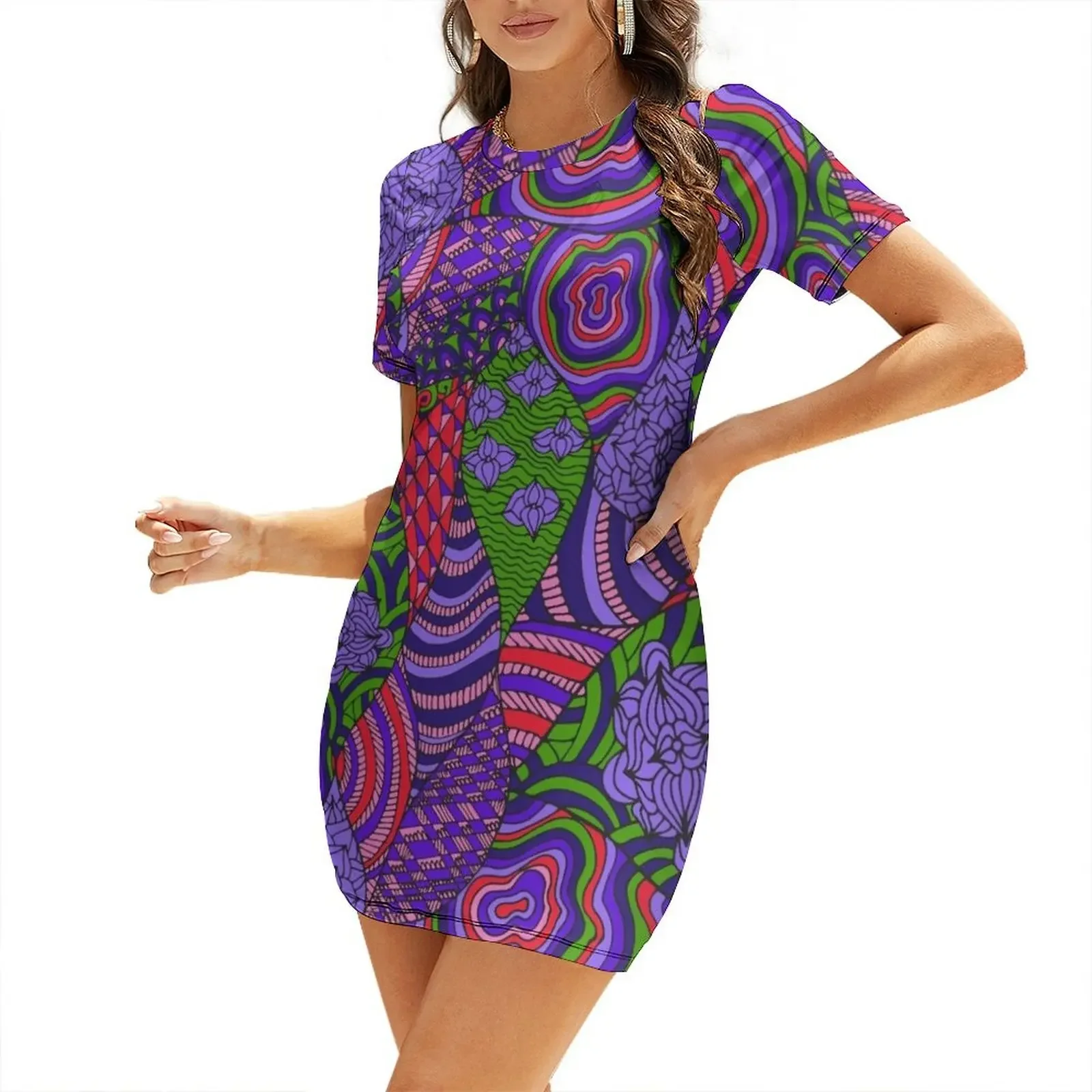 

60s hippie abstract print Short-Sleeved Dress evening dress ladies luxury evening dresses for women 2026