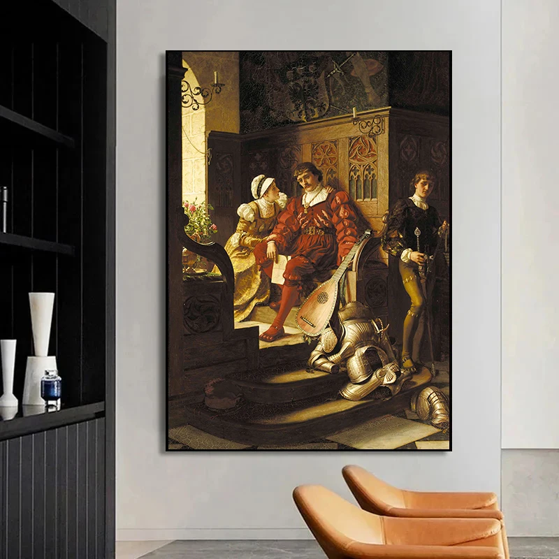 خمر إدموند بلير لايتون الفني Accolade فارس القرون الوسطى موضوع حائط لوح رسم الفن الملصقات غرفة المعيشة ديكور المنزل