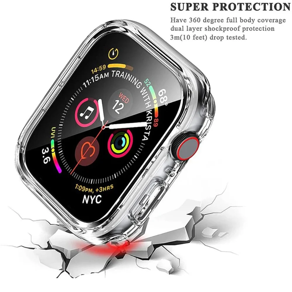 Protector de pantalla de cristal y funda para Apple Watch, accesorios para 8, 7, 6, Se, 5, 9, banda de 44mm, 45mm, 41mm, 40mm, 42mm, 38 fundas