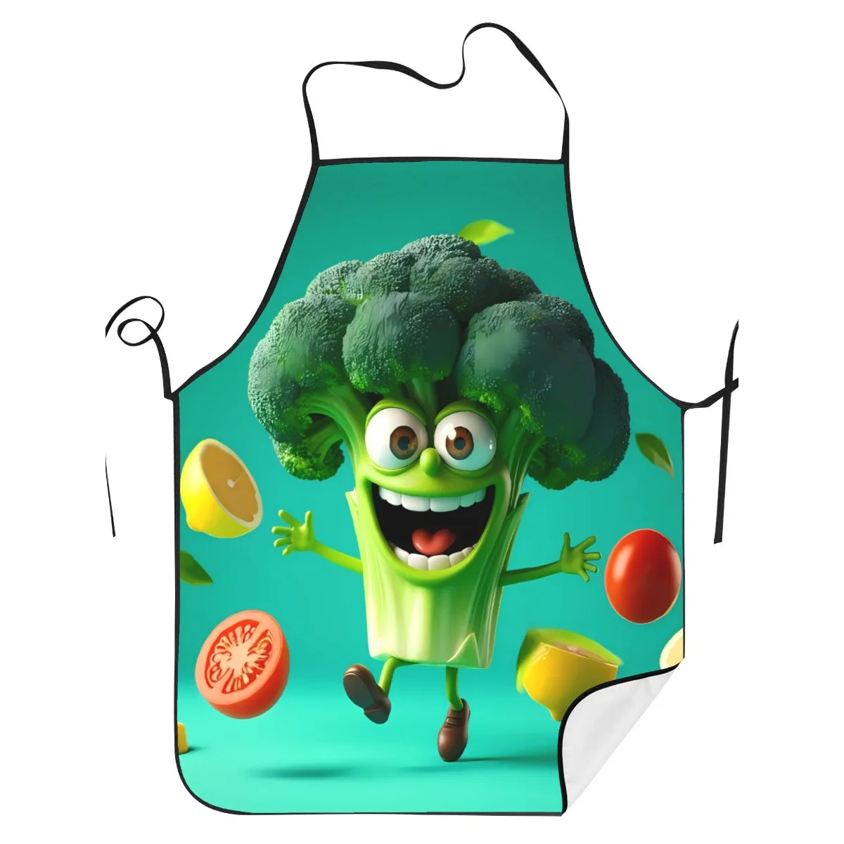 Funny Broccoli Face Cartoon Apron for Kitchen Cooking Baking BBQ Party Gift Apron