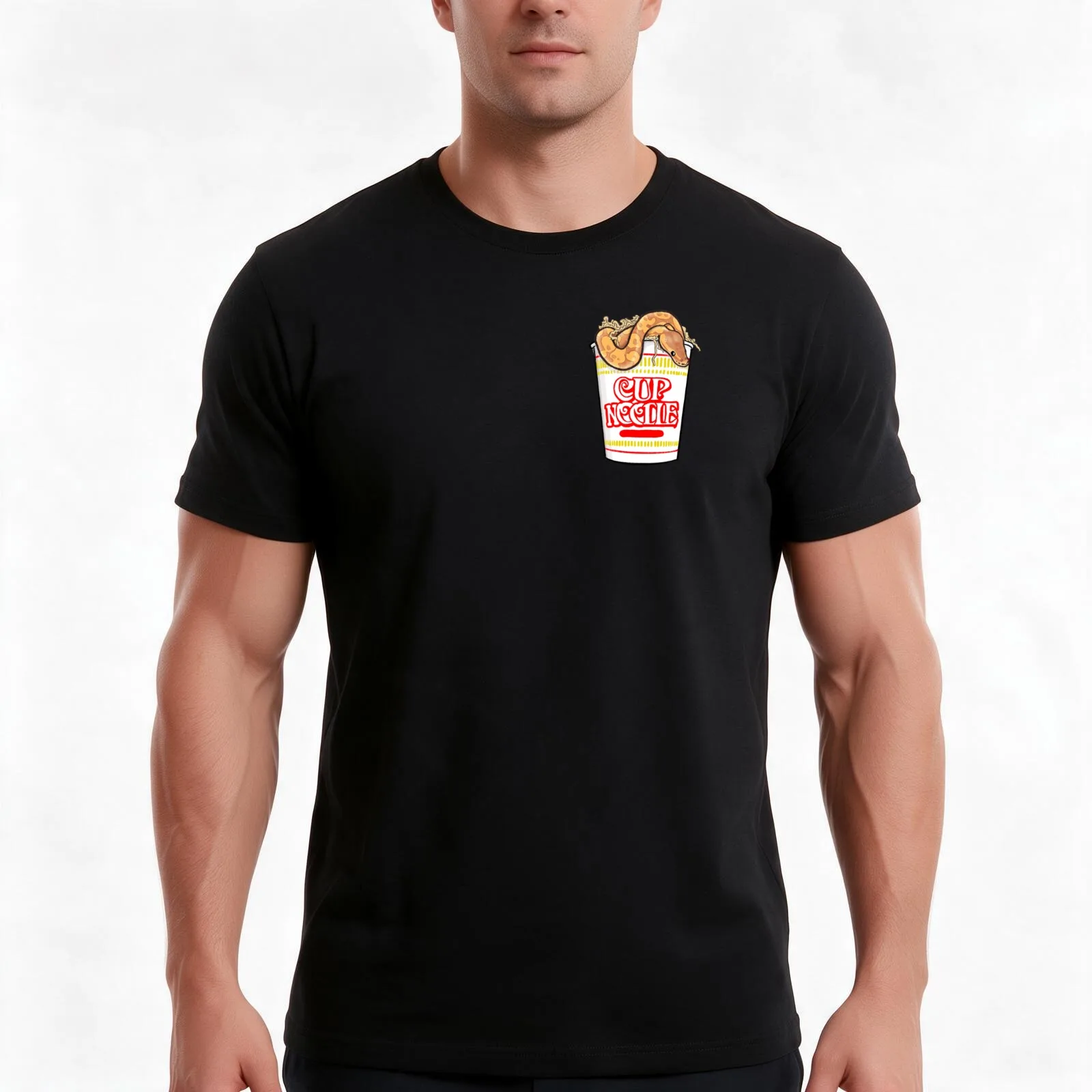 Ball Python cup of noodle T-Shirt, Summer Casual Cotton Tee, Oversized Streetwear Tops, Vintage Graphic Print, Unisex Men Women