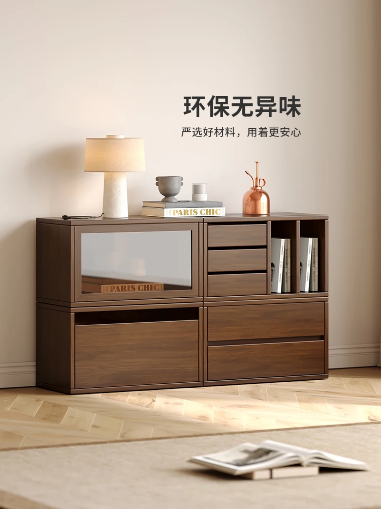 

All solid wood oak TV cabinet, simple modern living room, small walnut bookcase, partition cabinet, multi-functional